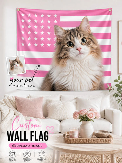 Custom Photo Pink American Flag, Personalized Patriotic Portrait Banner With Your Picture, Family Pet Couple Photo Wall Flag With Metal Grommets, Indoor Outdoor Bedroom Dorm Porch Party Decoration, Me