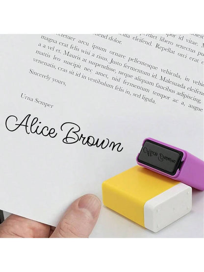 Customized Handwritten Name Stamp: Personalized Signature Stamp, Auto-Press, Built-In Ink, Easy Stamping On Various Surfaces. Suitable For Employees, Customers, Graduation Ceremonies, Business/Work/Of