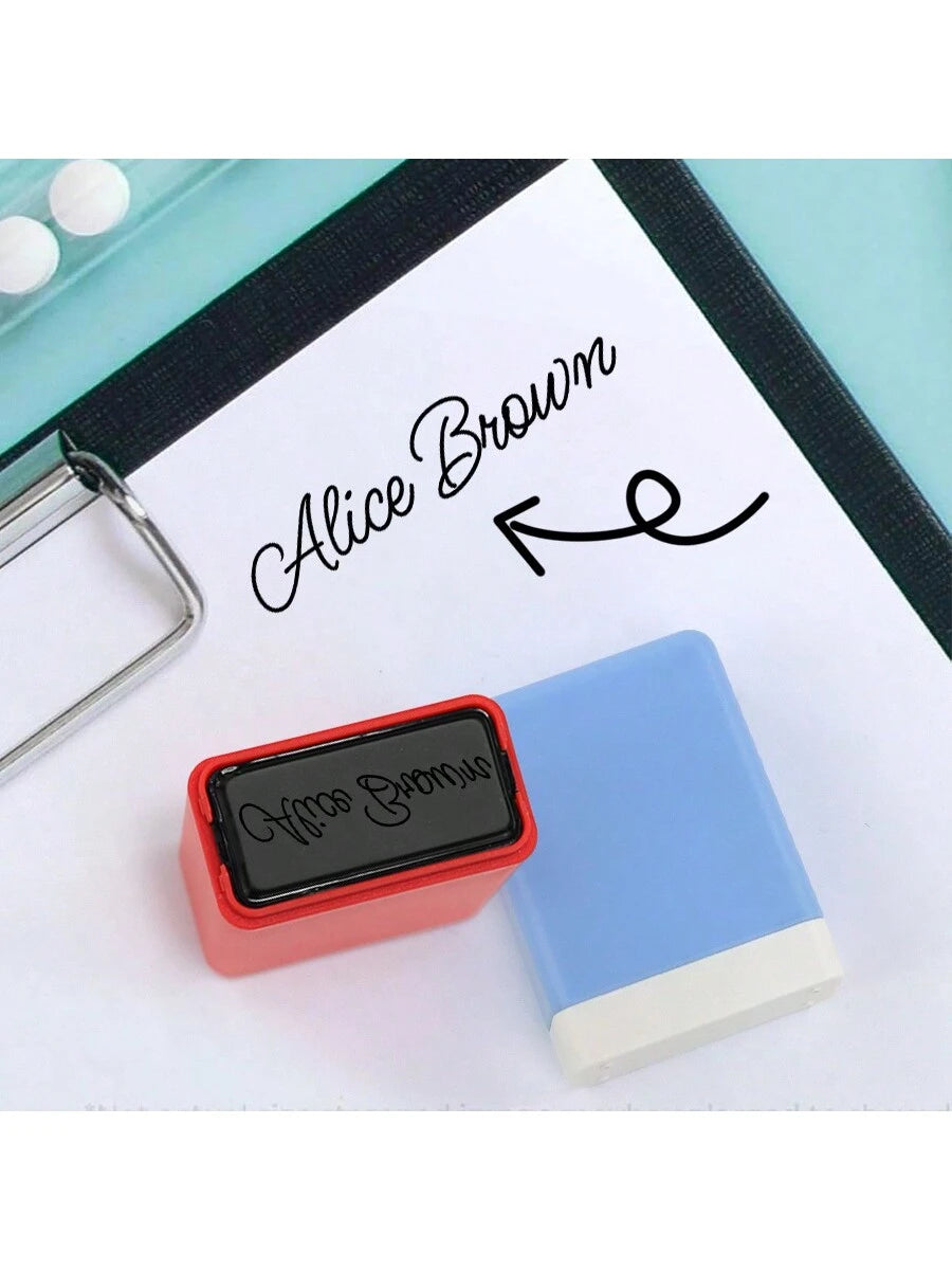 Customized Handwritten Name Stamp: Personalized Signature Stamp, Auto-Press, Built-In Ink, Easy Stamping On Various Surfaces. Suitable For Employees, Customers, Graduation Ceremonies, Business/Work/Of