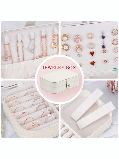Customized Jewelry Box, Personalized Floral Pattern Jewelry Box, Customizable Name Storage, Multi-Functional Portable Bracelet & Earring Organizer, Washable Storage Box, Travel Leather Ring & Necklace