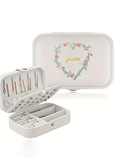 Customized Jewelry Box, Personalized Floral Pattern Jewelry Box, Customizable Name Storage, Multi-Functional Portable Bracelet & Earring Organizer, Washable Storage Box, Travel Leather Ring & Necklace