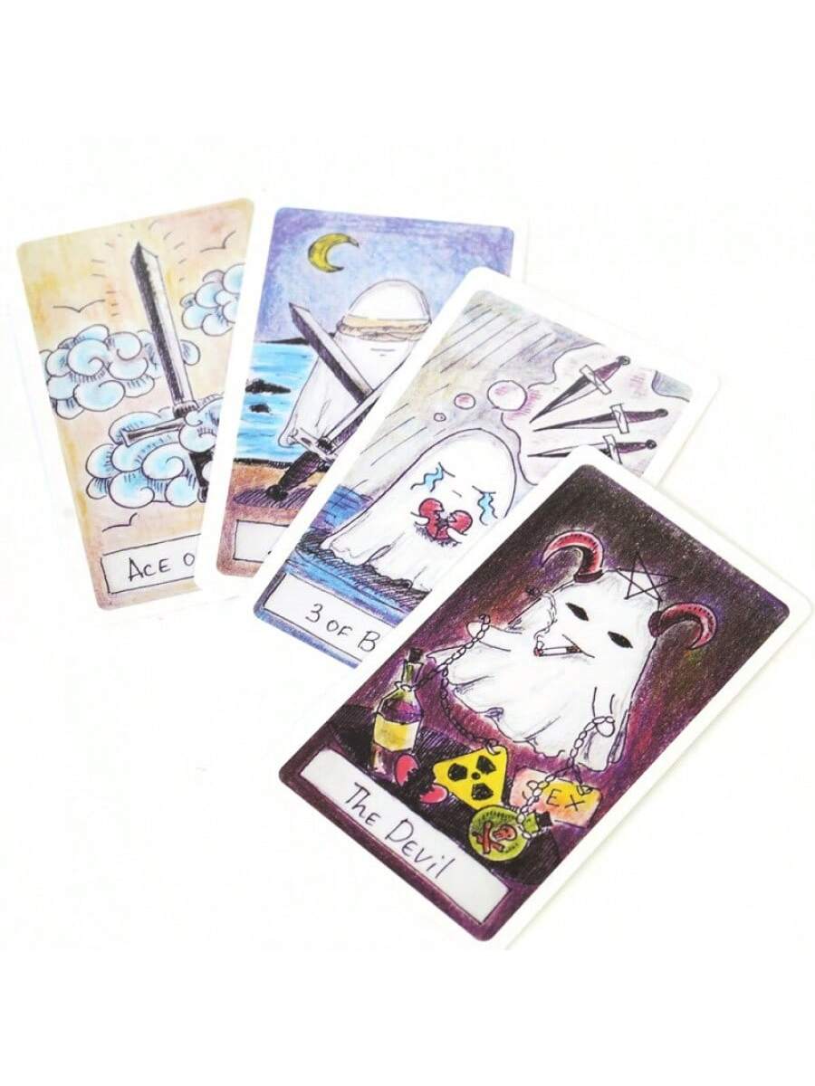 Cute Ghost Tarot Cards- These Adorable Small Ghost Tarot Cards Will Guide Your Emotions, Life, And Work Direction. Suitable For Beginners.