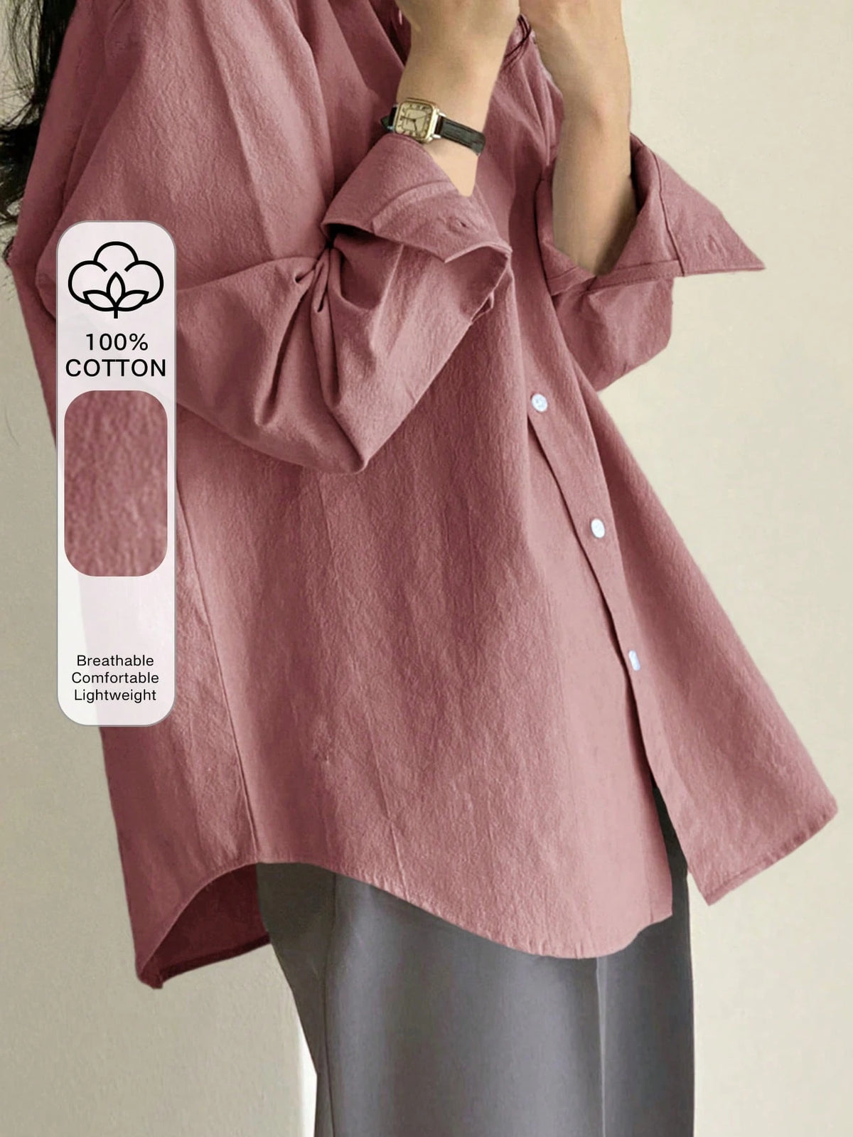 DAZY Ladies' Solid Color Front Button Casual Long Sleeve Shirt,Fall Clothes
