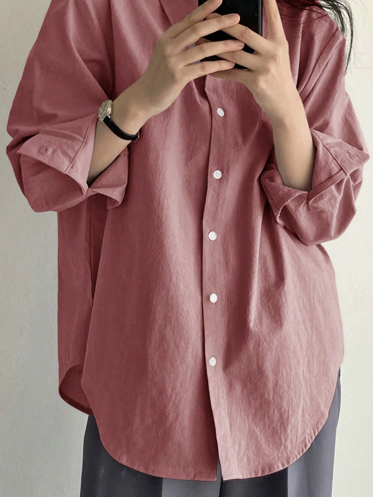 DAZY Ladies' Solid Color Front Button Casual Long Sleeve Shirt,Fall Clothes