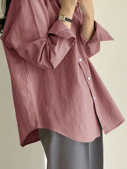 DAZY Ladies' Solid Color Front Button Casual Long Sleeve Shirt,Fall Clothes