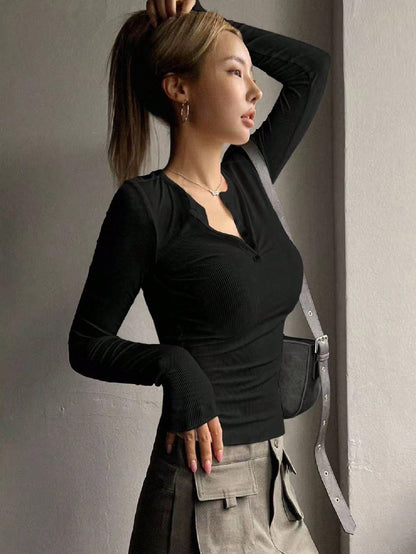 DAZY Long Sleeve Half Button Down Henley T-Shirt,Fall Clothes