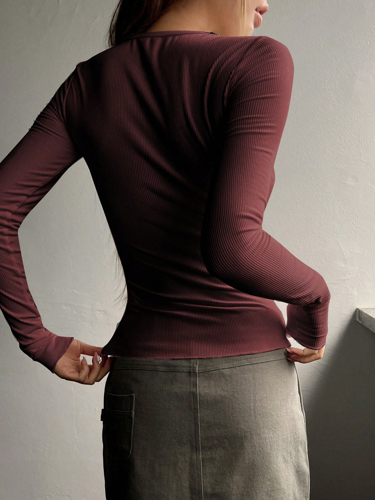 DAZY Long Sleeve Half Button Down Henley T-Shirt,Fall Clothes