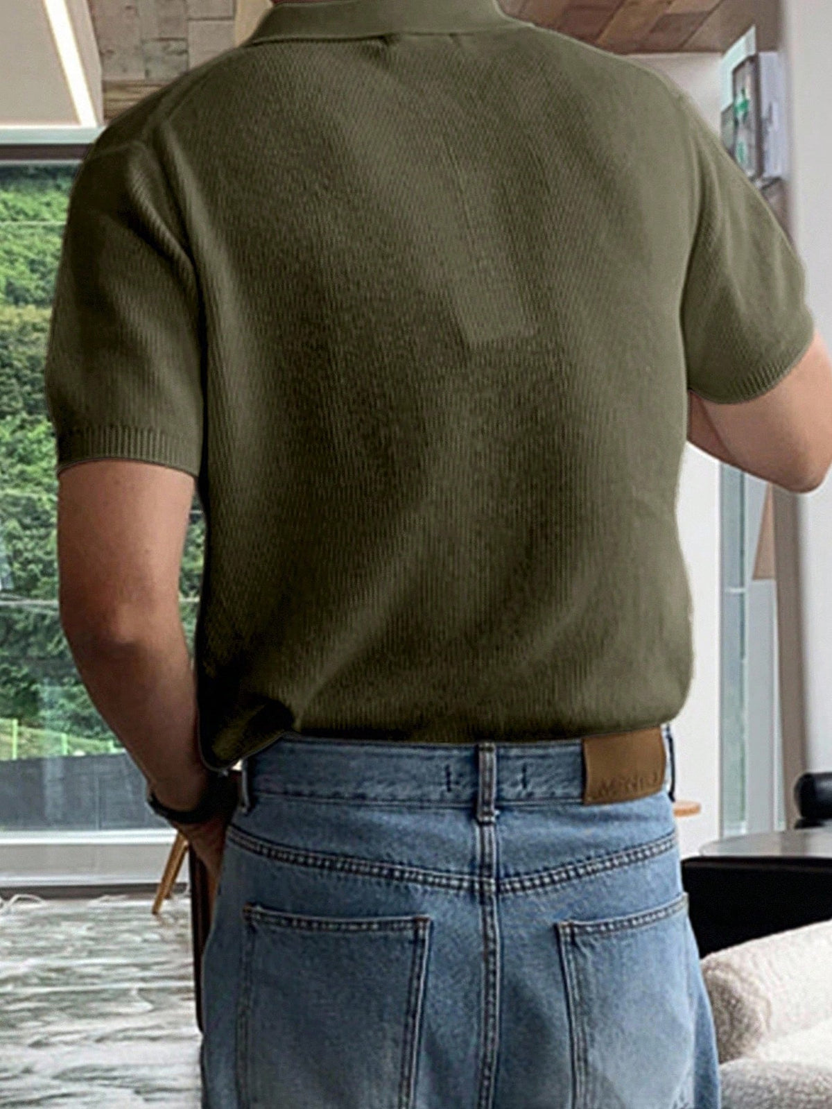 DAZY Men's Half-Zip Solid Military Green Knit Sweater, Summer