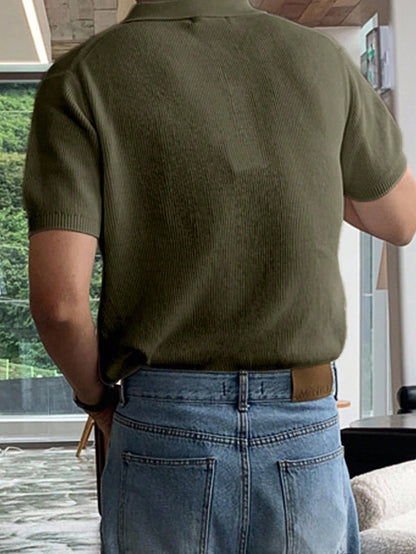DAZY Men's Half-Zip Solid Military Green Knit Sweater, Summer