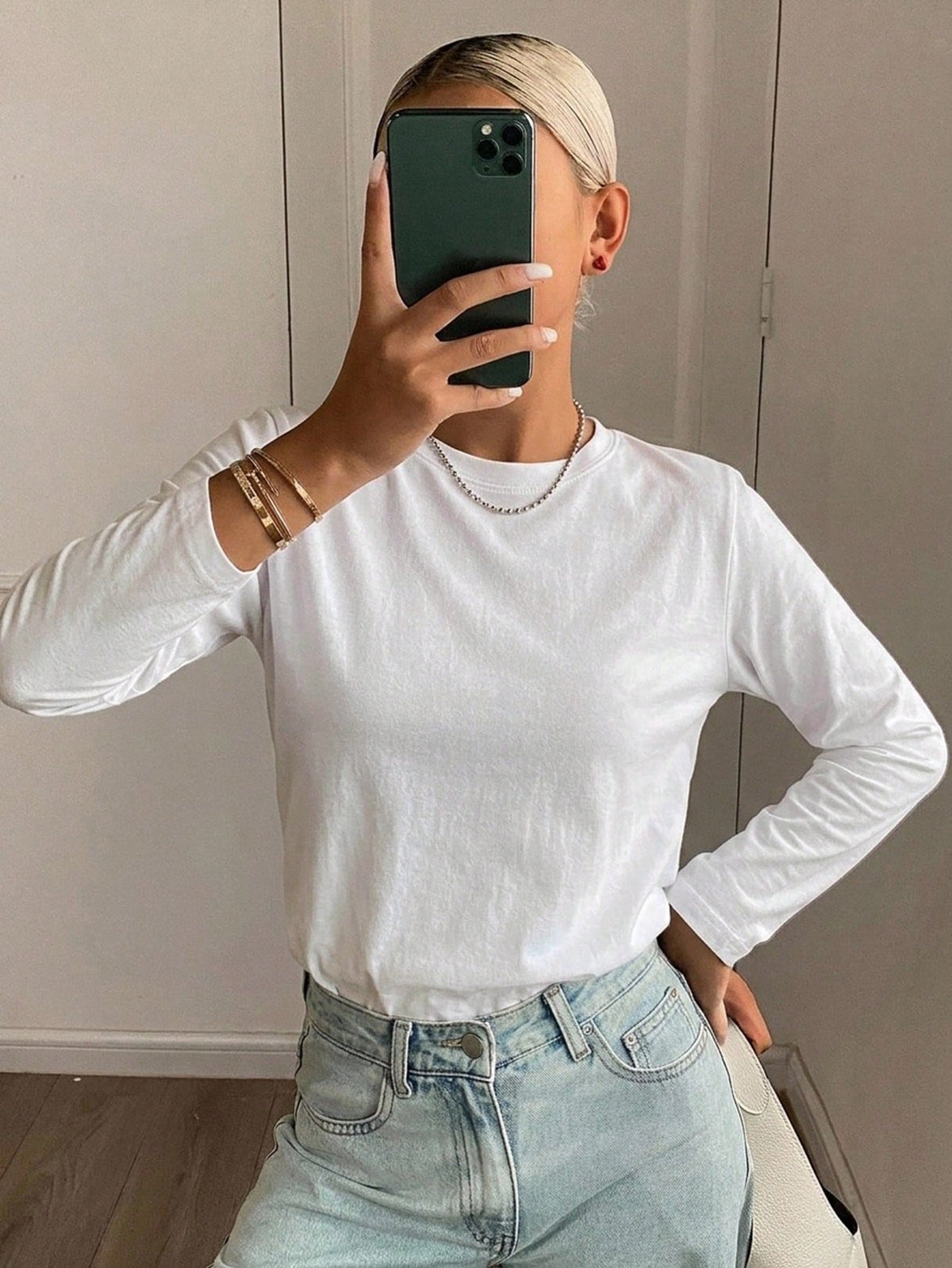 DAZY Solid Round Neck Tee,Fall Clothes Long Sleeve Women Tops