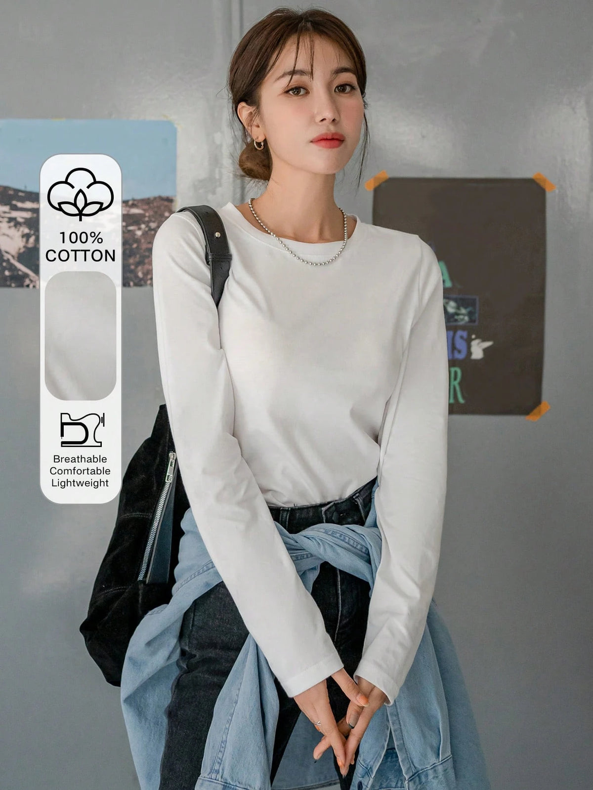 DAZY Solid Round Neck Tee,Fall Clothes Long Sleeve Women Tops