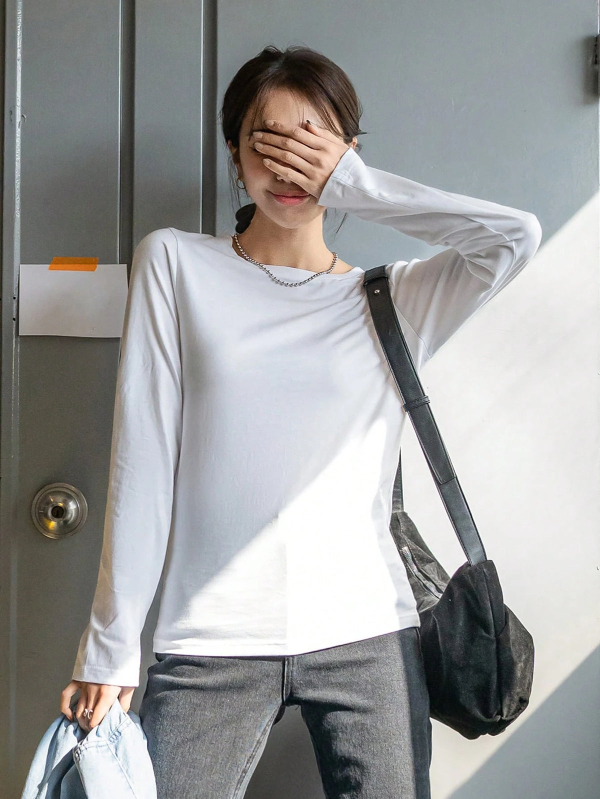 DAZY Solid Round Neck Tee,Fall Clothes Long Sleeve Women Tops
