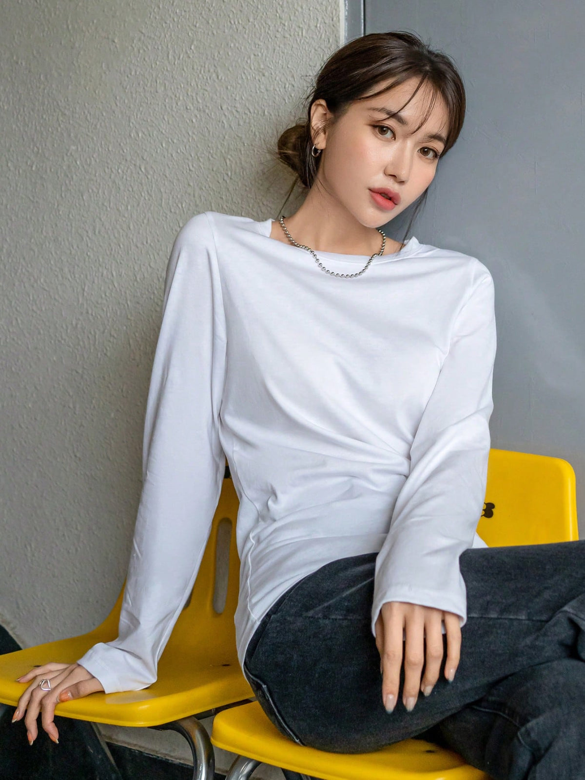 DAZY Solid Round Neck Tee,Fall Clothes Long Sleeve Women Tops