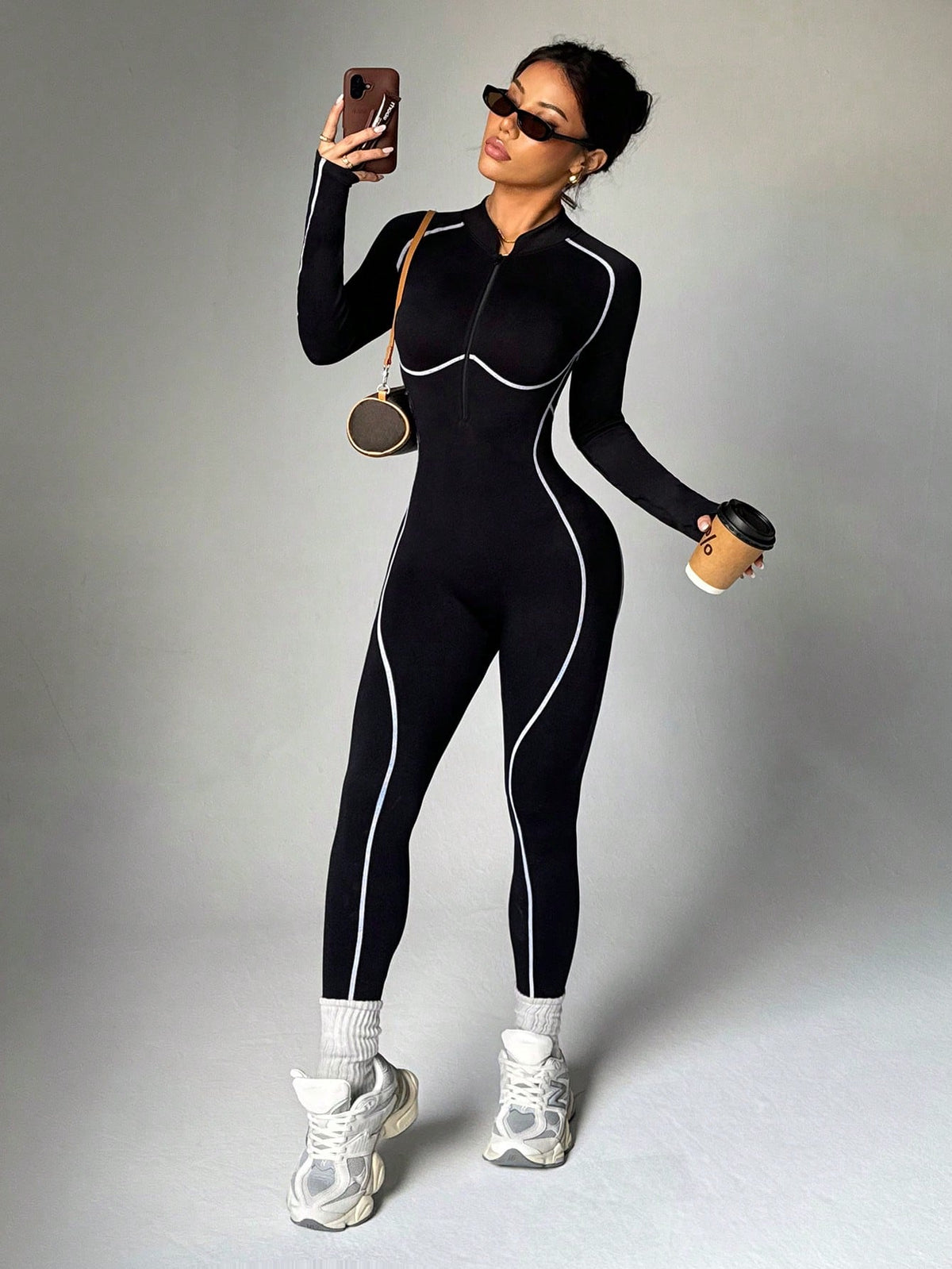 Dewbera Dewbera Seamless High Elasticity Workout Jumpsuit, Fitness Outfit With Long Sleeve And Long Pants, Zipper Closure Backless Activewear Jumpsuit