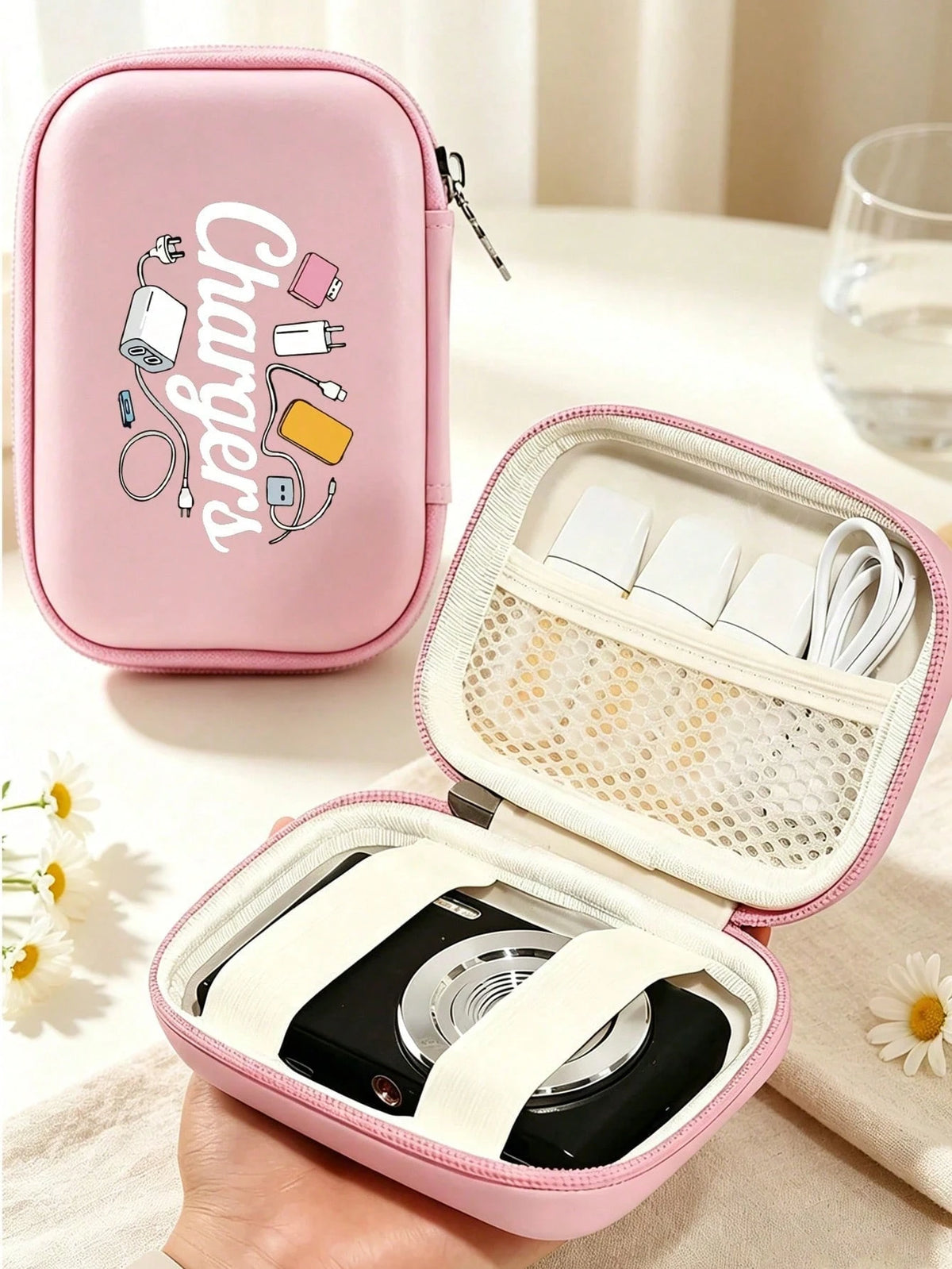 Digital Theme Pattern Travel Camera Bag, Multi-Functional Storage Bag, Makeup Bag, Sanitary Napkin Storage Bag, Digital Storage Bag, Style, Secure Zipper Closure, Suitable For All Ages And Genders. Wa