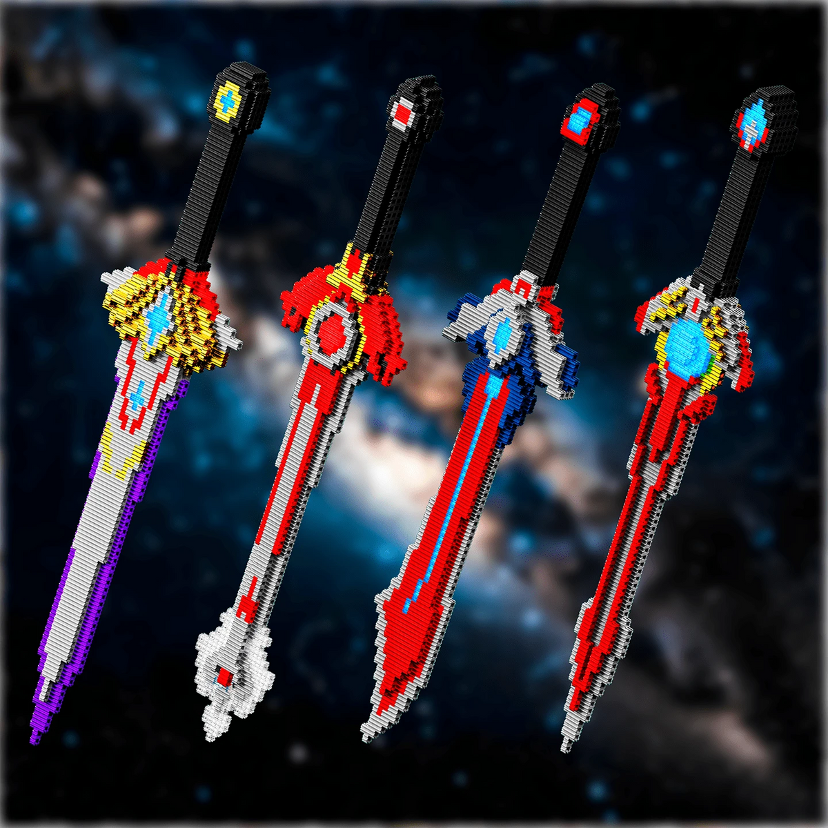 DIY Assembly Fantasy Long Sword Interlocking Micro Building Blocks Handmade Desktop Ornament Decoration Figure