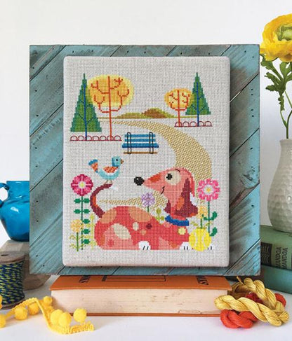 Dog Park Cross Stitch Pattern-Stitched Modern