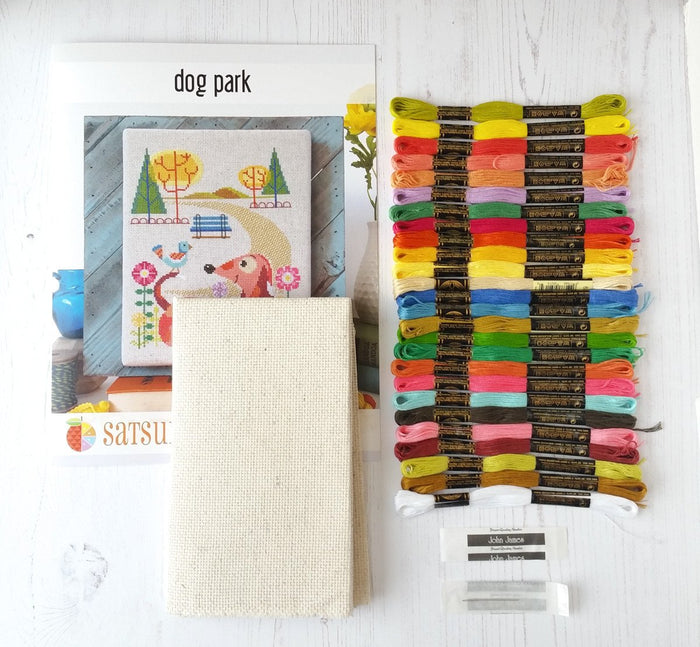 Dog Park Cross Stitch Pattern-Stitched Modern