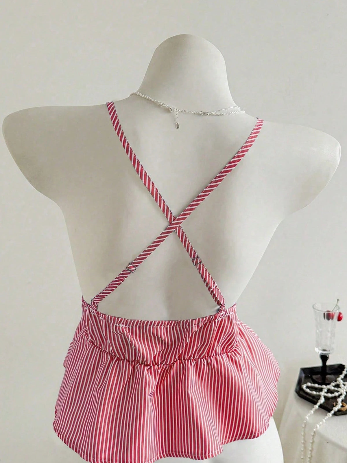 Elamini Casual Striped Backless Halter Top, Summer