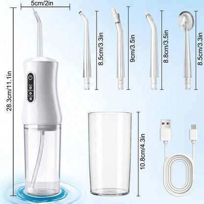 Electric Flosser With 4 Interchangeable Tips To Remove Plaque, Stains, And Tartar; Easy To Use And Helps Maintain Oral Hygiene; Rechargeable, Portable Oral Irrigator Suitable For Travel And Home Use.