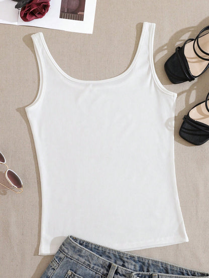EMERY ROSE Solid Scoop Neck Tank Top
