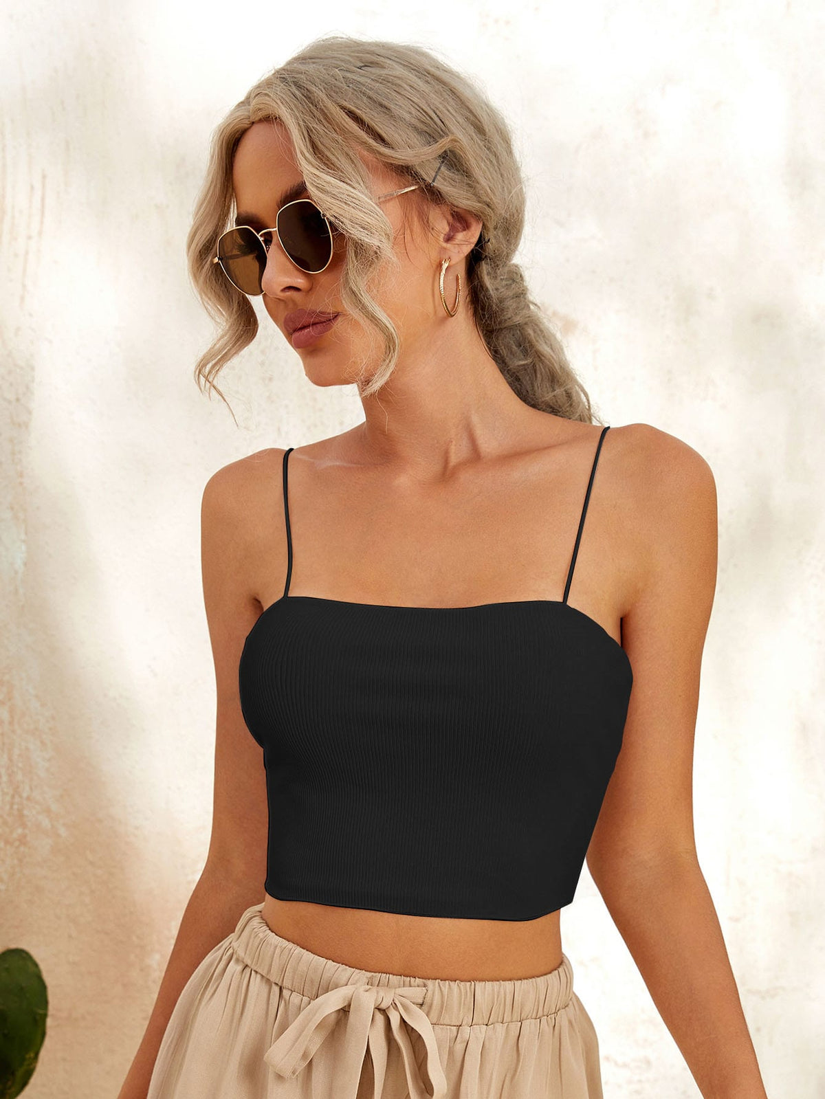 Essnce Rib-knit Solid Crop Cami Top