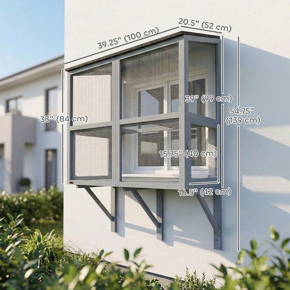 Expandable Window Box Enclosure For Multiple Indoor Cats, Comfortable Wooden Pet Perch House, All Weather Use, With 2 Doors, For Sunbathing, Napping, Overlooking, 39" L
