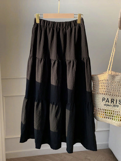 EZwear Solid Ruffle Hem Flare Skirt