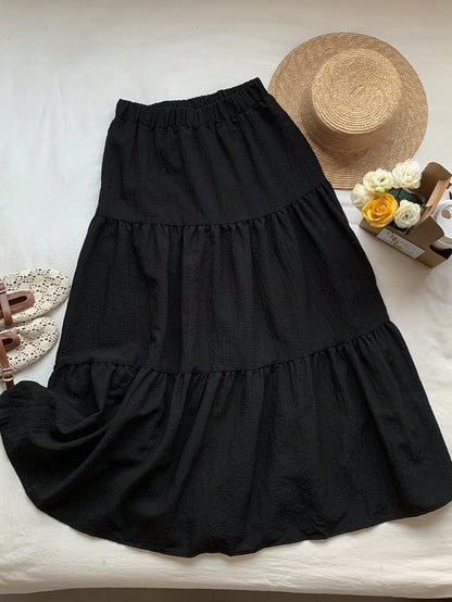 EZwear Solid Ruffle Hem Flare Skirt