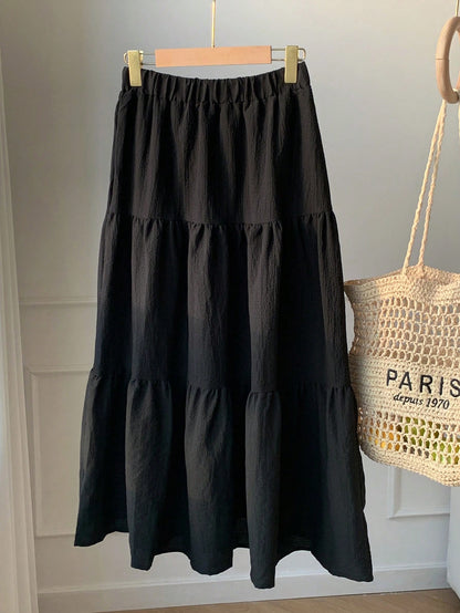 EZwear Solid Ruffle Hem Flare Skirt