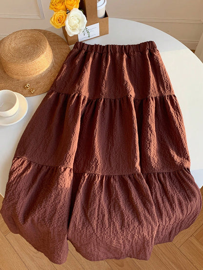 EZwear Solid Ruffle Hem Flare Skirt