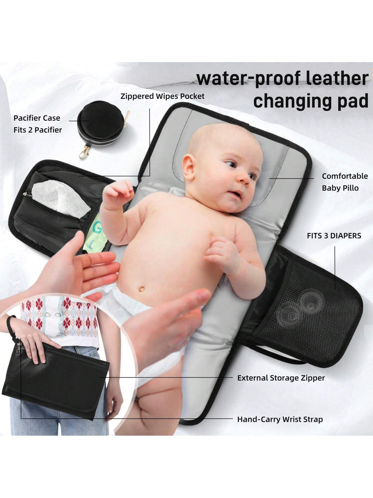 Faux Leather Diaper Bag Backpack With Changing Pad, Pacifier Case – Baby Bag For Girls Boys, 35L Large, Waterproof – Baby Shower Gifts For Mom Dad