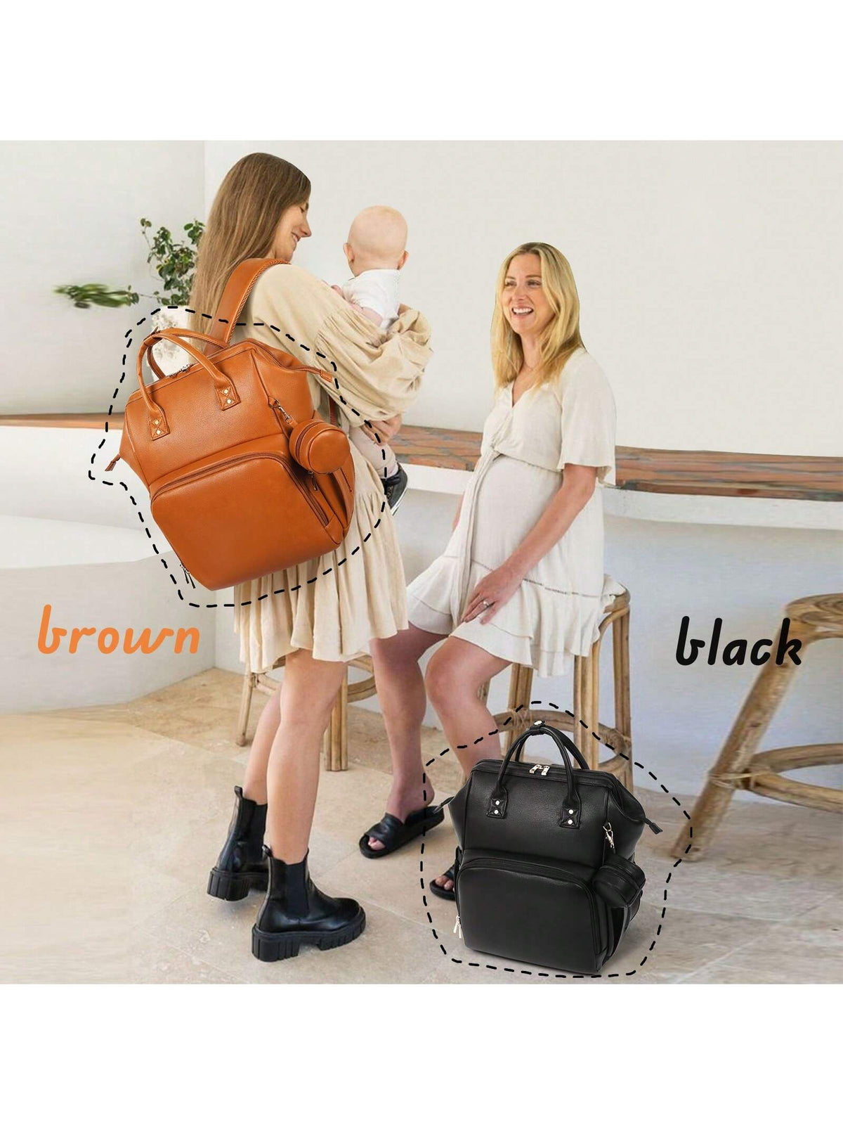 Faux Leather Diaper Bag Backpack With Changing Pad, Pacifier Case – Baby Bag For Girls Boys, 35L Large, Waterproof – Baby Shower Gifts For Mom Dad