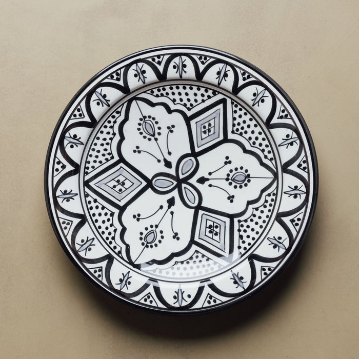 Fez Dinner Plate Black Grey - Moroccan Dinnerware - Benisouk