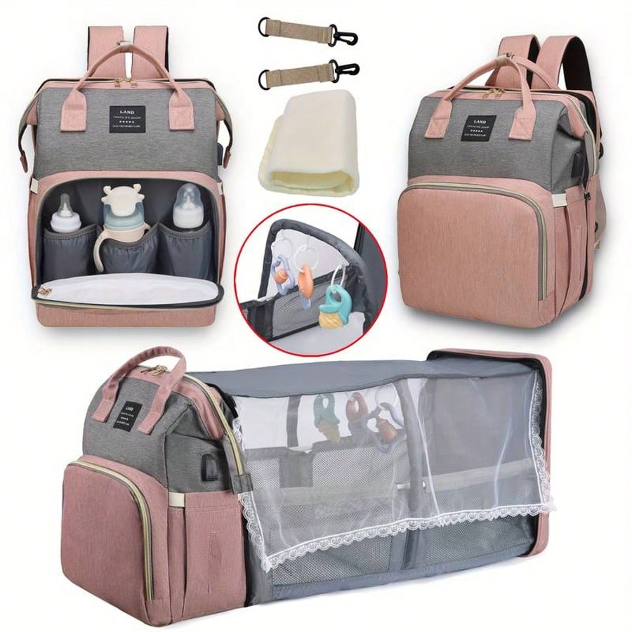 Foldable Baby Crib Large Mommy Backpack, Portable Double Shoulder Parent Bag For Stroller, Maternal And Infant Bag