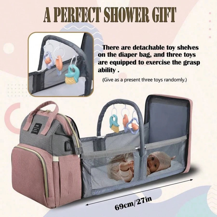 Foldable Baby Crib Large Mommy Backpack, Portable Double Shoulder Parent Bag For Stroller, Maternal And Infant Bag