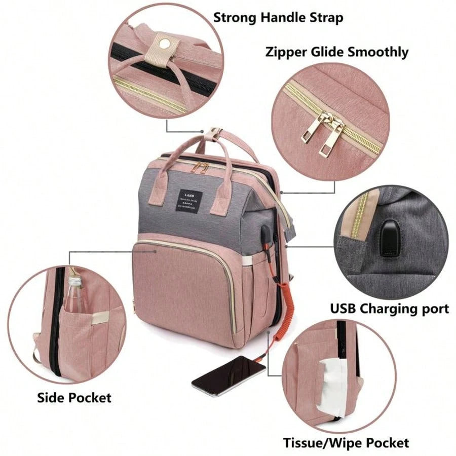 Foldable Baby Crib Large Mommy Backpack, Portable Double Shoulder Parent Bag For Stroller, Maternal And Infant Bag