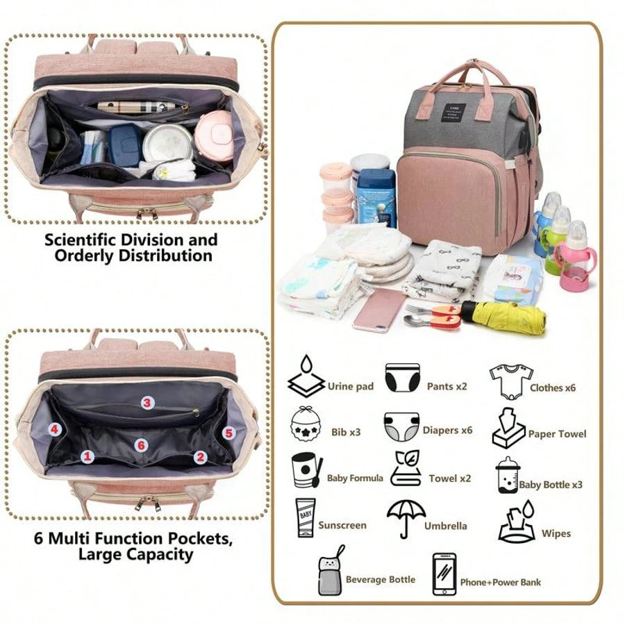 Foldable Baby Crib Large Mommy Backpack, Portable Double Shoulder Parent Bag For Stroller, Maternal And Infant Bag