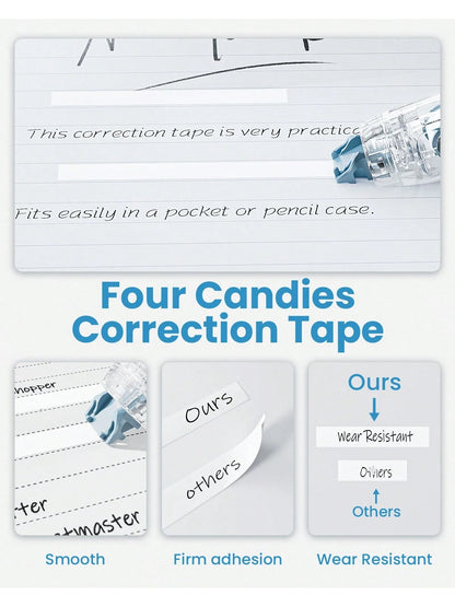 Four Candies 4PCS/2PCS Refillable Retractable Correction Tape, Colorful Mini Aesthetic Pen Shaped Quick Dry Easy To Use With 4 Extra Refills For Students School Office Supplies