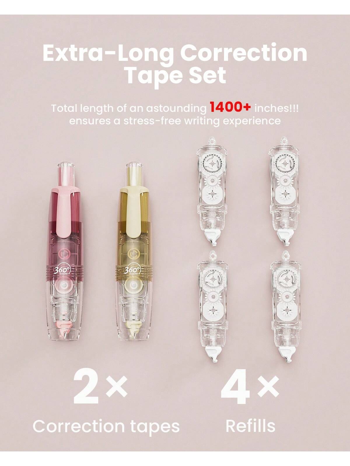 Four Candies 4PCS/2PCS Refillable Retractable Correction Tape, Colorful Mini Aesthetic Pen Shaped Quick Dry Easy To Use With 4 Extra Refills For Students School Office Supplies