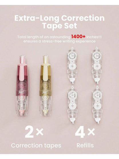 Four Candies 4PCS/2PCS Refillable Retractable Correction Tape, Colorful Mini Aesthetic Pen Shaped Quick Dry Easy To Use With 4 Extra Refills For Students School Office Supplies