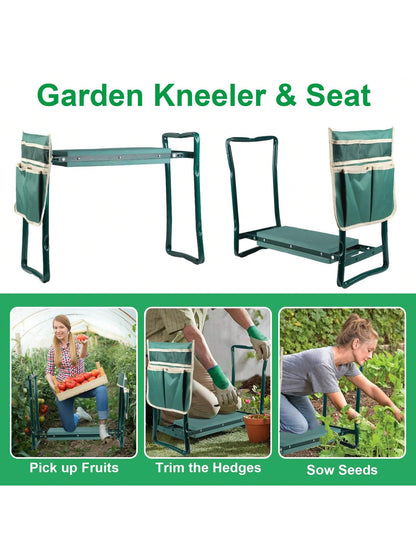 Garden Kneeler And Seat, Foldable Gardening Bench Heavy Duty Gardening Bench With Tool Pocket, EVA Foam Pad For Kneeling And Seating, Gifts For Women Men Gardener, Green,Garden Tools, Gardening Tools