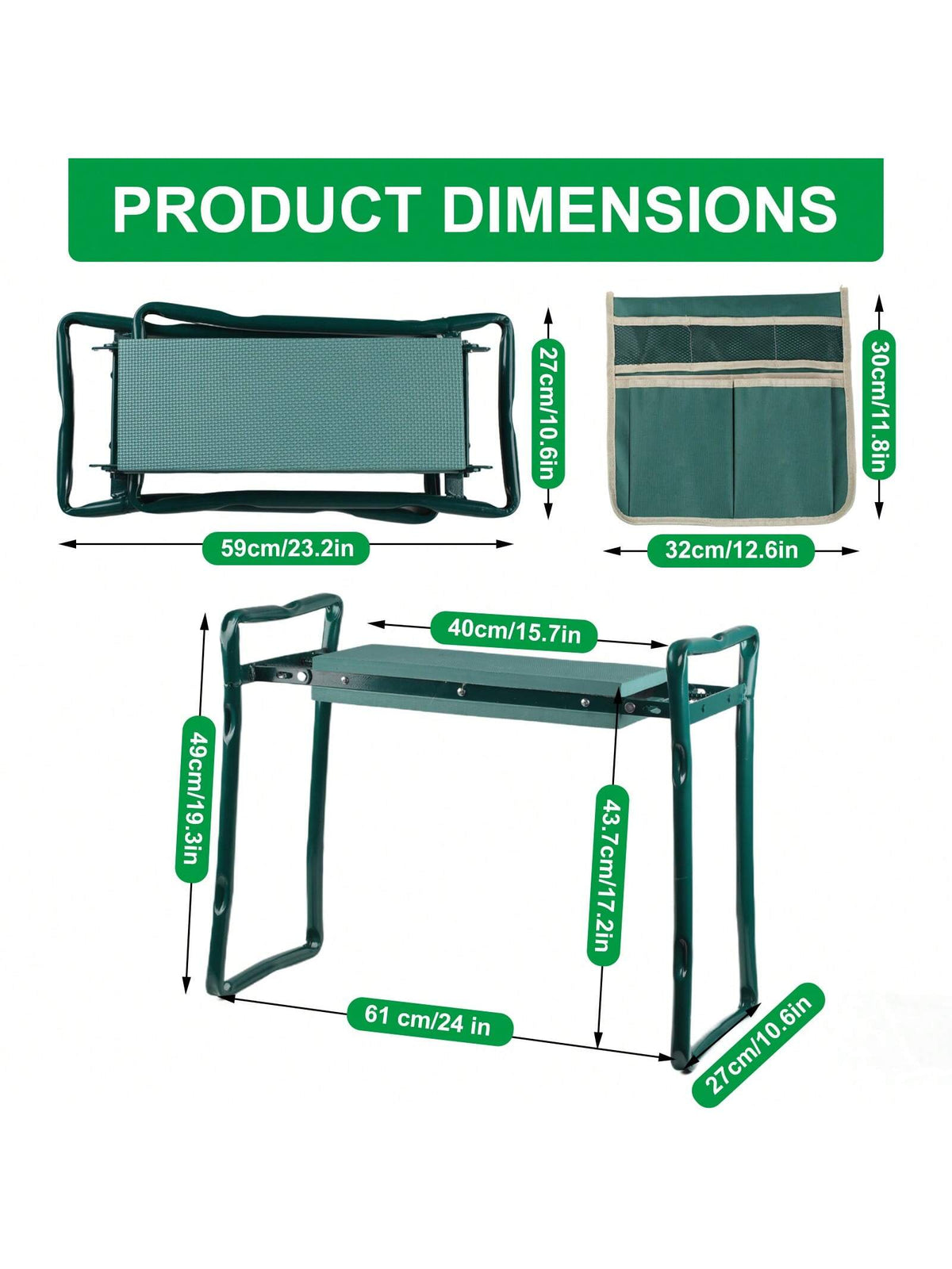 Garden Kneeler And Seat, Foldable Gardening Bench Heavy Duty Gardening Bench With Tool Pocket, EVA Foam Pad For Kneeling And Seating, Gifts For Women Men Gardener, Green,Garden Tools, Gardening Tools