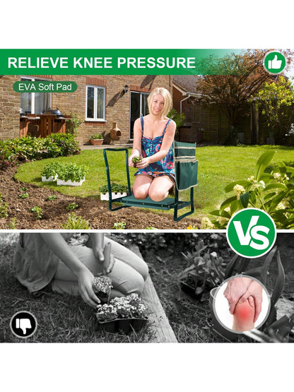 Garden Kneeler And Seat, Foldable Gardening Bench Heavy Duty Gardening Bench With Tool Pocket, EVA Foam Pad For Kneeling And Seating, Gifts For Women Men Gardener, Green,Garden Tools, Gardening Tools