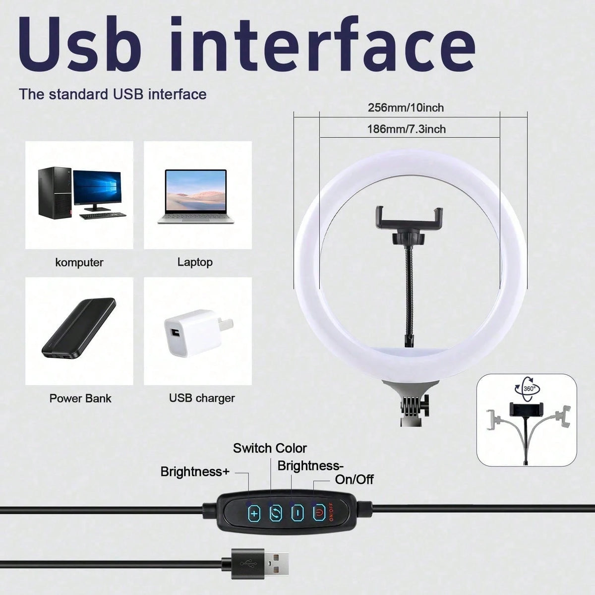 Get Studio-Quality Lighting With This ‌10-Inch LED Ring Light‌ + ‌110 Cm Adjustable Tripod Stand‌. Features ‌3-Color Modes‌ (Warm/Cool/Natural) And ‌10-Level Brightness Control‌, Powered Via USB. The