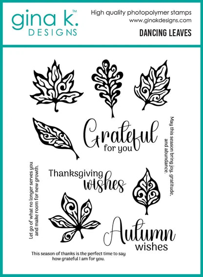 Gina K. Designs - Stamp Set - Dancing Leaves. Set by Gina Krupsky. At Embellish Away in Bowmanville Ontario Canada.