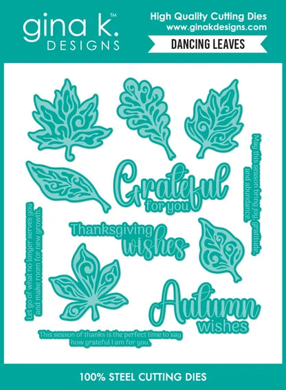 Gina K. Designs - Stamp & Die Set - Dancing Leaves. Set by Gina Krupsky. At Embellish Away in Bowmanville Ontario Canada.