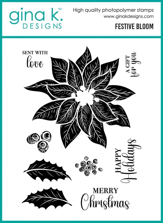 Gina K. Designs - Stamp & Die Set - Festive Bloom. Set by Gina K Designs. At Embellish Away in Bowmanville Ontario Canada.