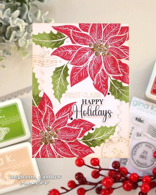 Gina K. Designs - Mini Stamp - Postage Plus. Clear photopolymer and measures 4"X4".  Available at Embellish Away located in Bowmanville Ontario Canada. Example by Meghann Andrew Creates.