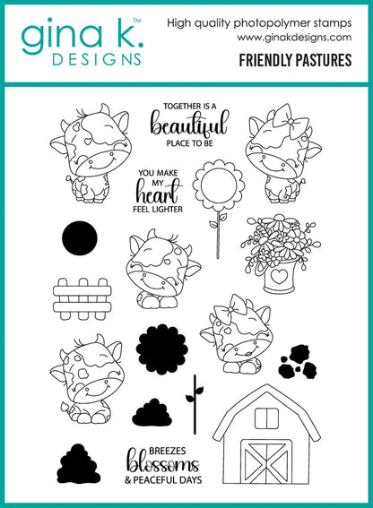 Gina K. Designs - Stamp &amp; Die Set - Friendly Pastures. Set by Dina Gerner. At Embellish Away in Bowmanville Ontario Canada.